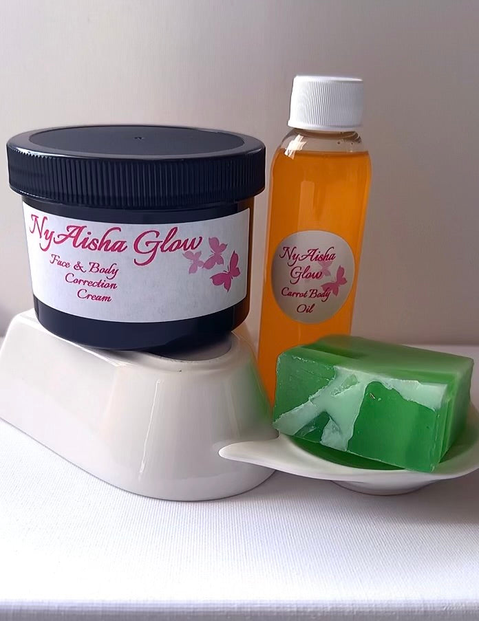 NYAISHA GLOW 8 0Z FACE & BODY CORRECTION CREAM &  ALOE SOAP