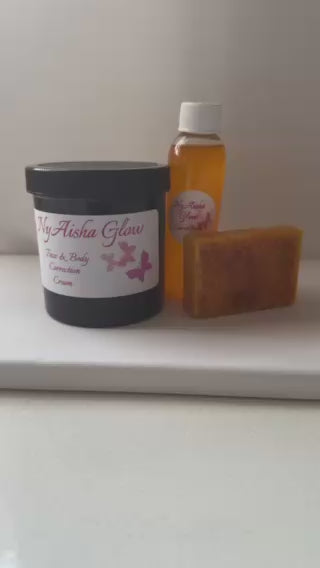 Nyaisha Glow 16 0Z Face & Body Cream Turmeric Lemon Soap Carrot Oil Set